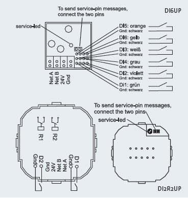 План подключения DI UP – Модуля Ввода/Вывода с LON-интерфейсом